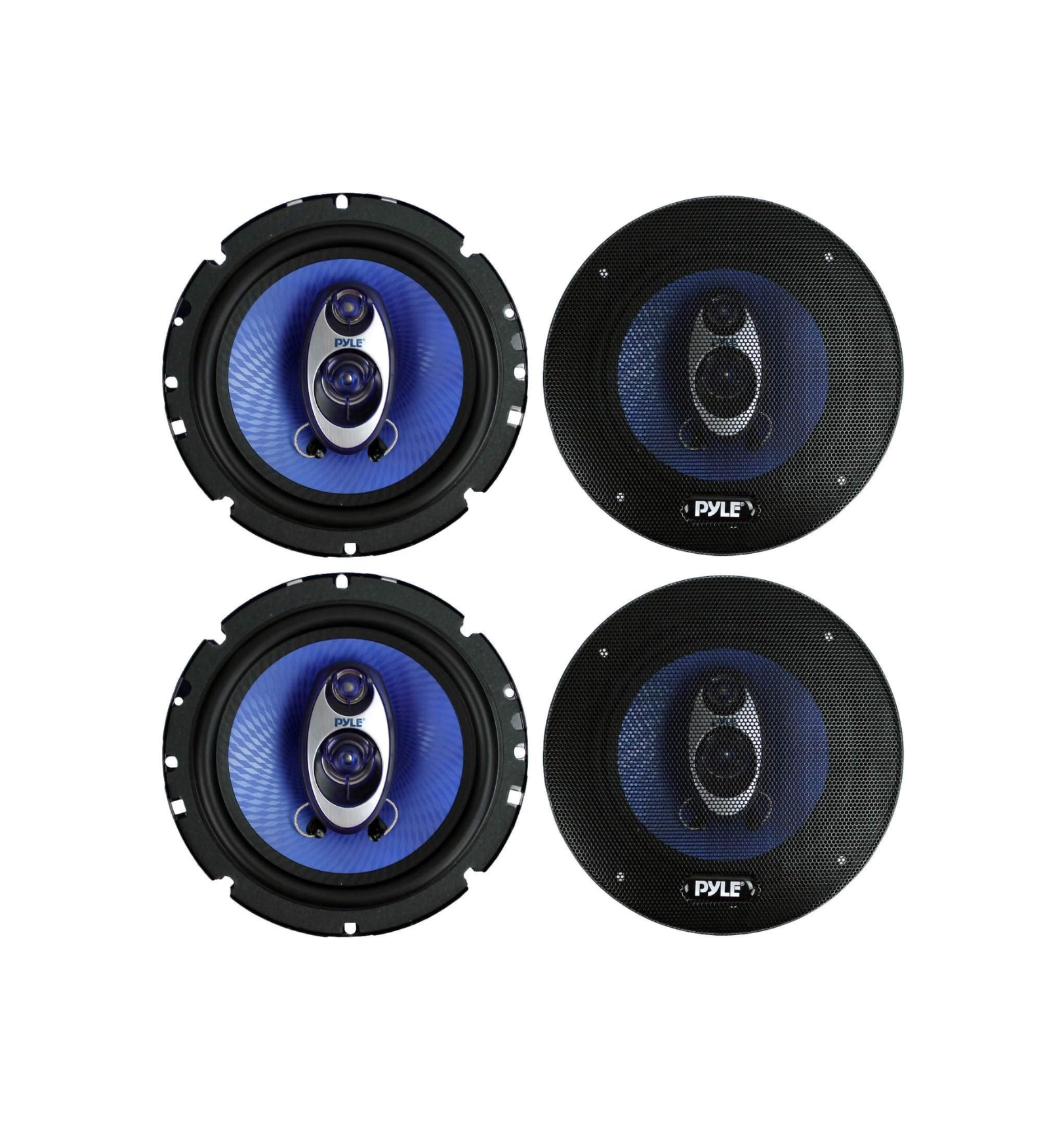 4 New Pyle PL63BL 6.5" 720 Watt 3-Way Car Audio Coaxial Speakers Blue Stereo